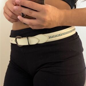 Anthropologie Cream Belt with Blue Detailing